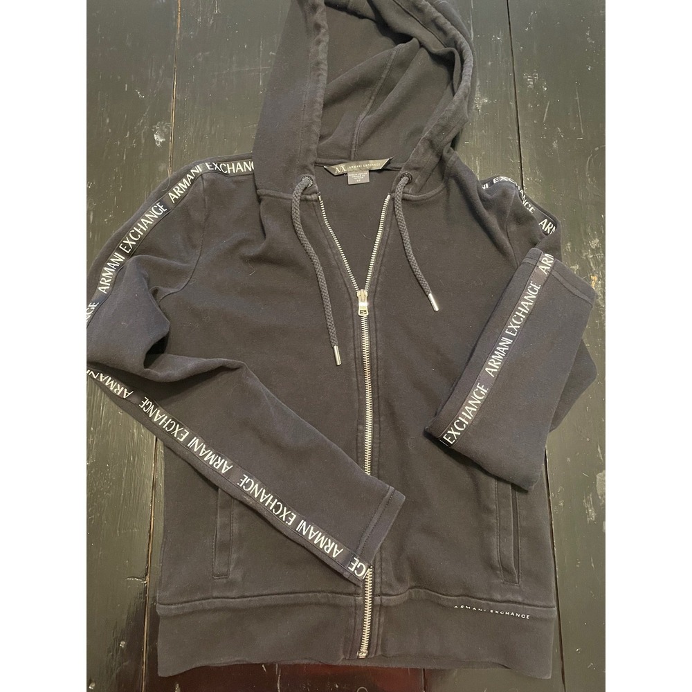 Armani Exchange Black Zip Up Hoodie AX Logo Tape Size XS